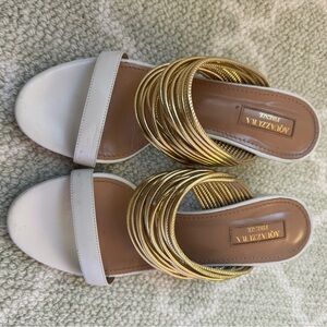 Aquazzura white and gold low heels